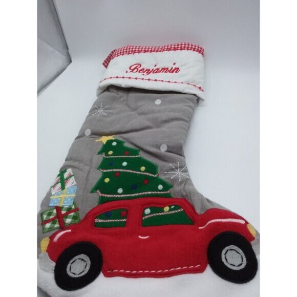 Pottery Barn Kids Benjamin Red Car Christmas Tree Gifts Holiday Stocking Quilted - Picture 4 of 11